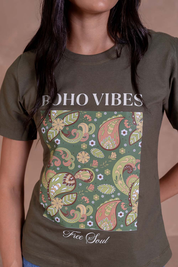 Tshirt Boho Vibes Quadro Folhagens