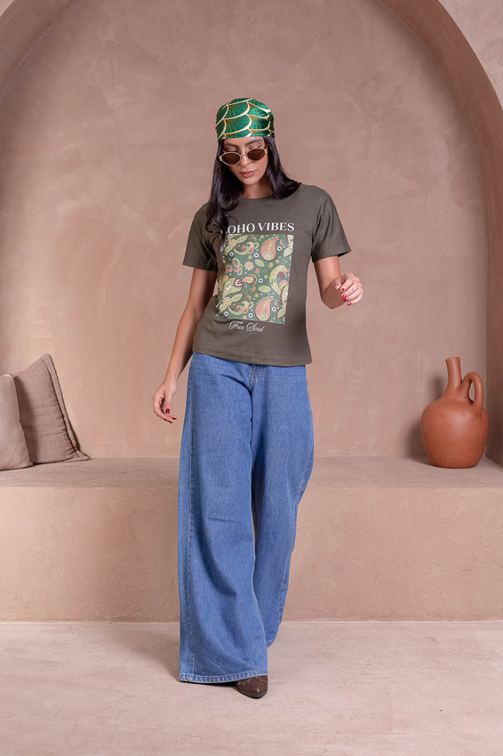 Tshirt Boho Vibes Quadro Folhagens